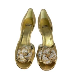 Stuart Weitzman Gold Crystal Embellished‎ Heels Women's Size 5.5 Evening